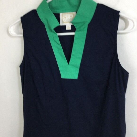 Sail To Sable STS Sleeveless Color Block V-Neck Shift Tunic Dress Navy Kelly XS - Picture 2 of 9